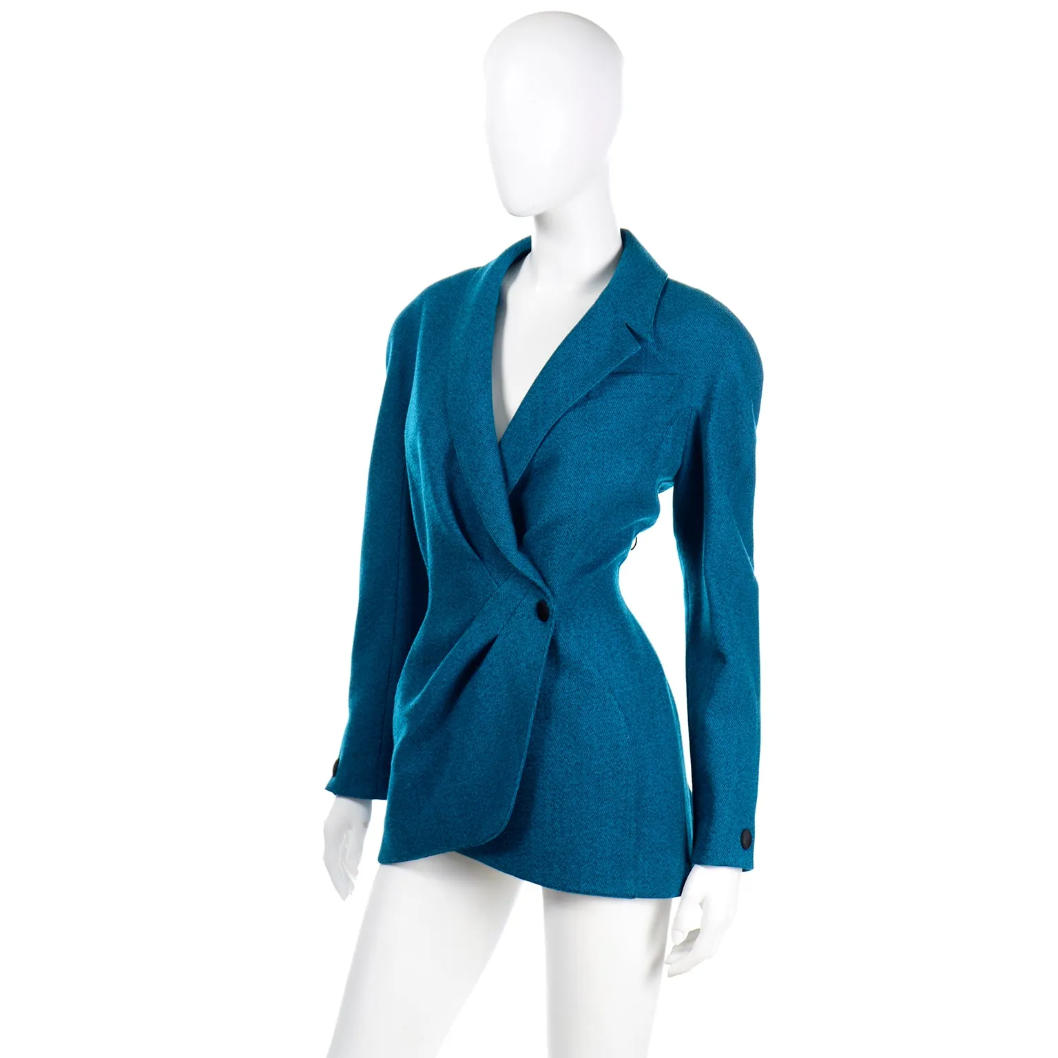 1980s Thierry Mugler Vintage Teal Blue Jacket