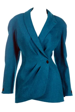 1980s Thierry Mugler Vintage Teal Blue Jacket