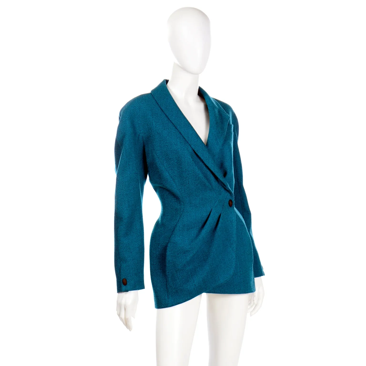 1980s Thierry Mugler Vintage Teal Blue Jacket