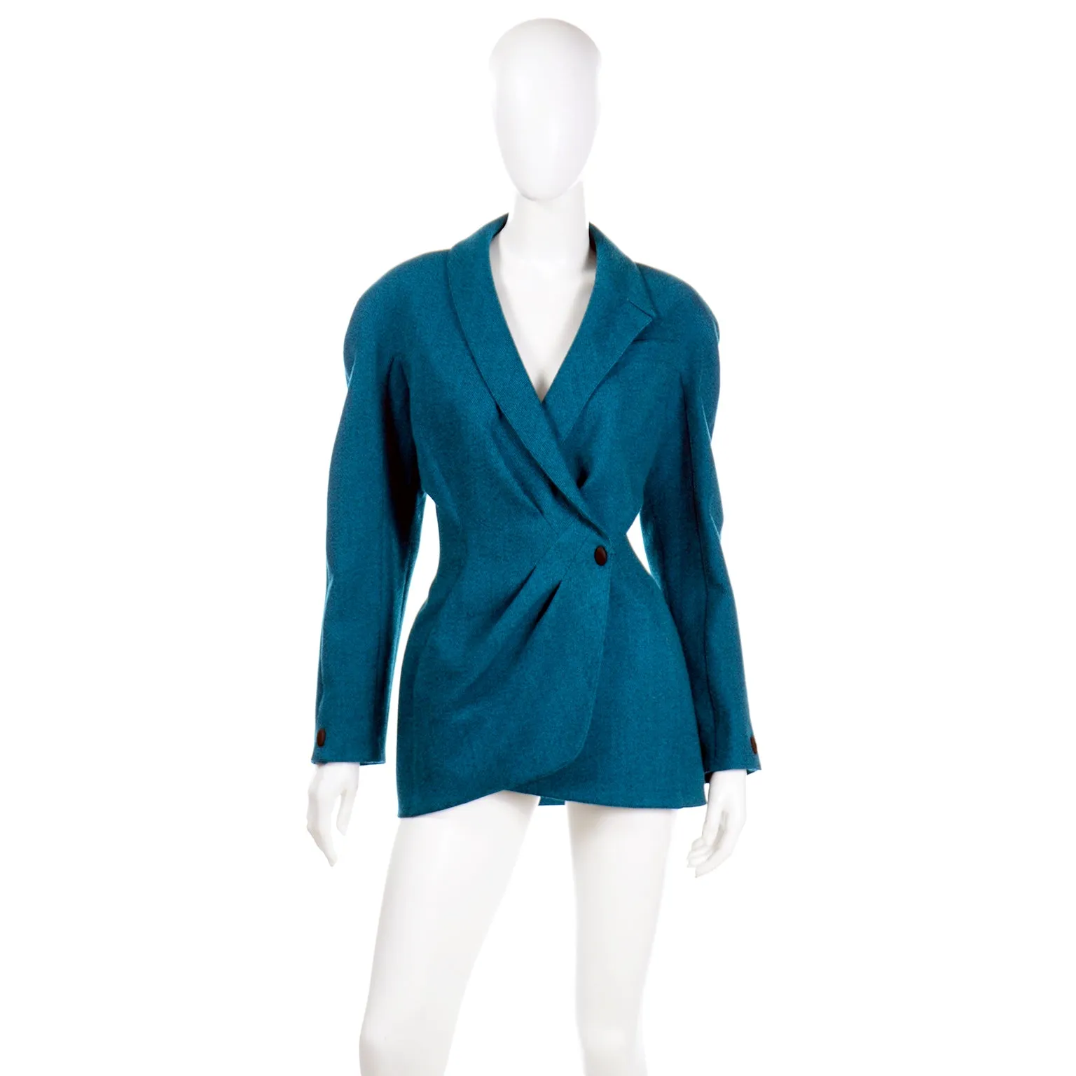 1980s Thierry Mugler Vintage Teal Blue Jacket