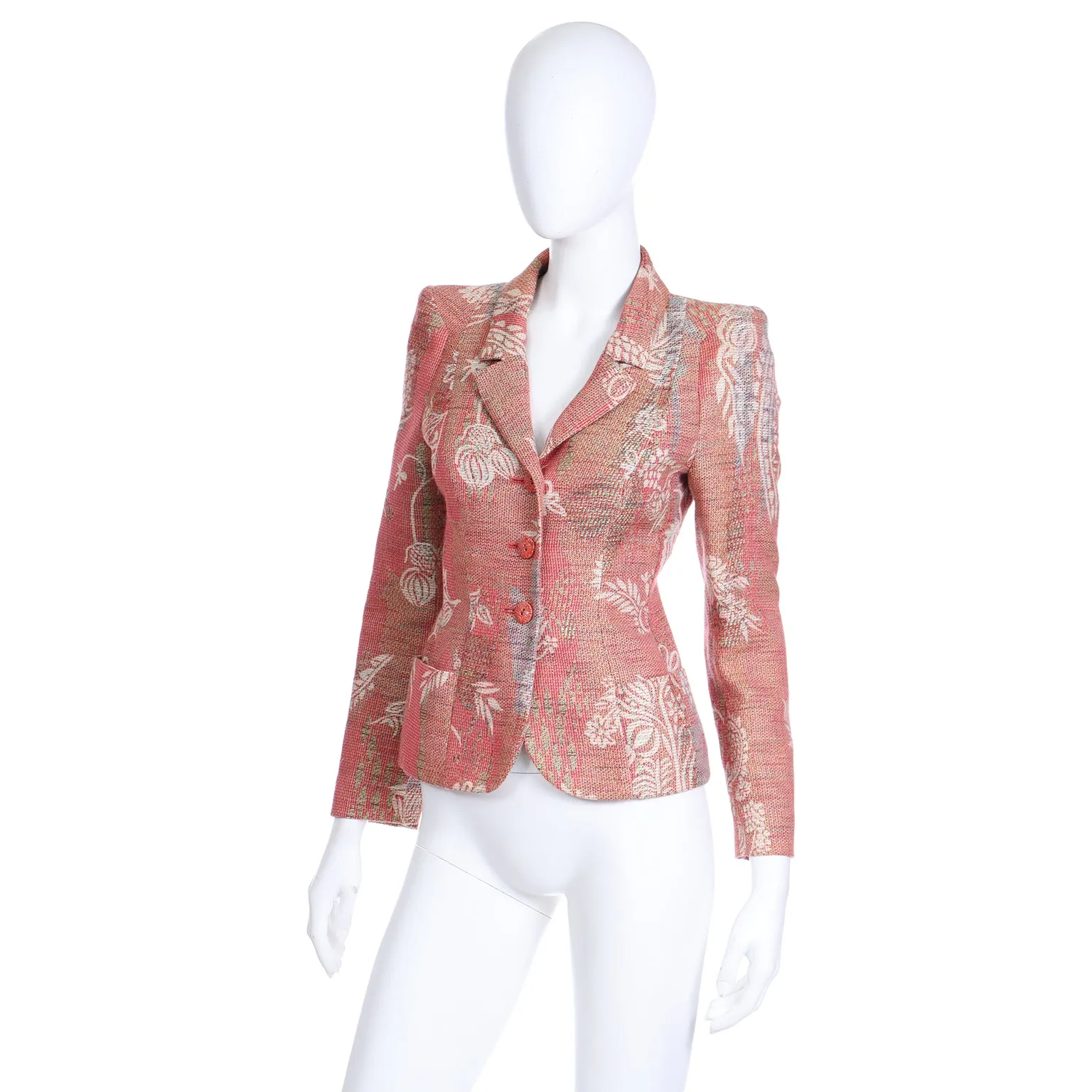 1990s Christian Lacroix Rose Jacquard Blazer Style Jacket