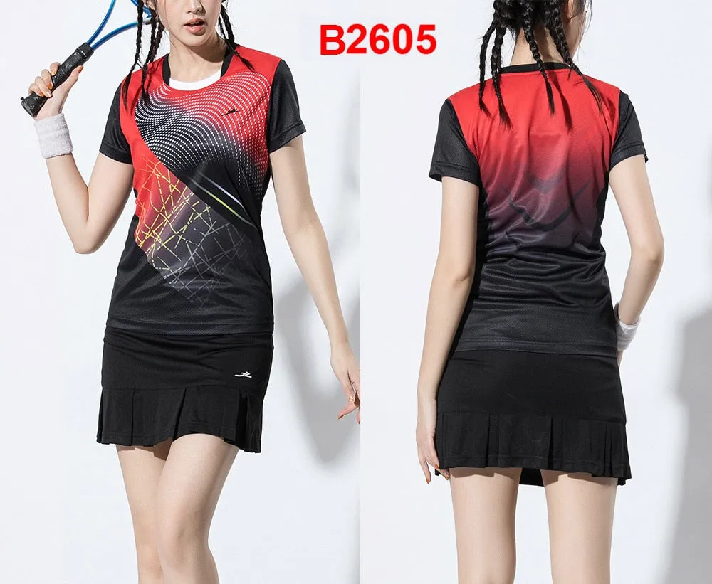 2 Piece Ladies Womens Quick dry Tennis Badminton Tennis Tennis Squash Netball Top Skirt Shorts Set