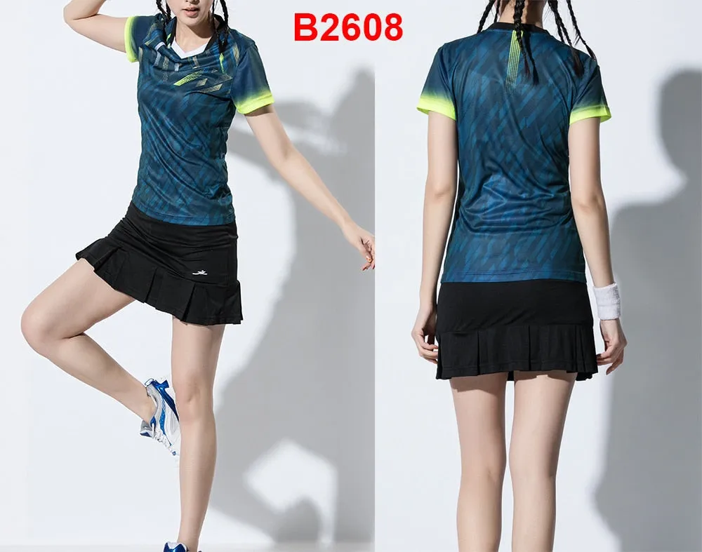 2 Piece Ladies Womens Quick dry Tennis Badminton Tennis Tennis Squash Netball Top Skirt Shorts Set