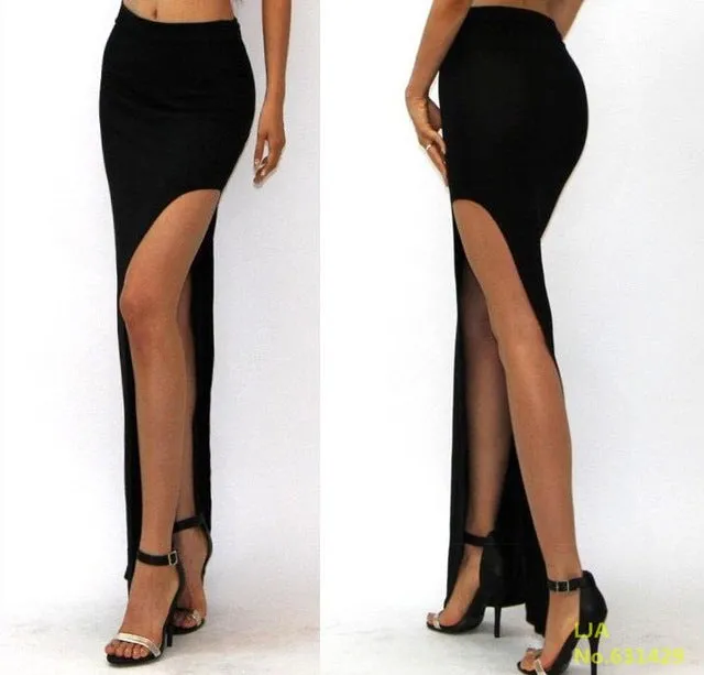 2017 New Fashion Charming Sexy Women Lady Long Skirts Open Side Split Skirt Long Maxi Skirt Black