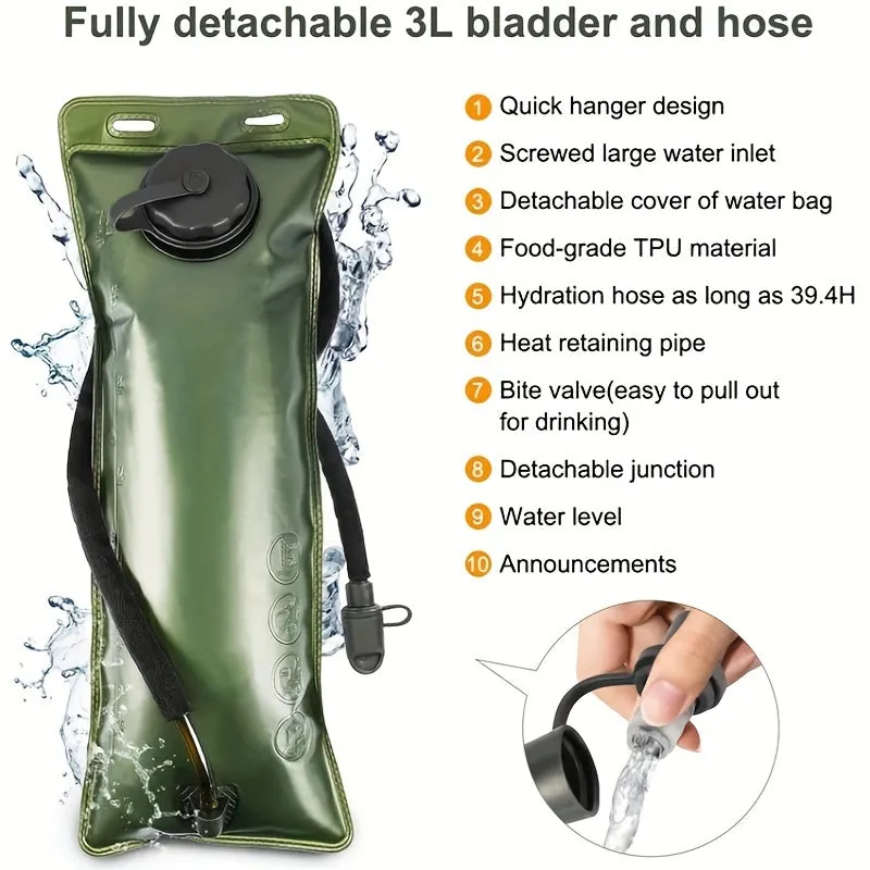 3L Leak-Proof Hydration Backpack - Portable, Durable for Hiking and Camping, Includes Secure Pouch