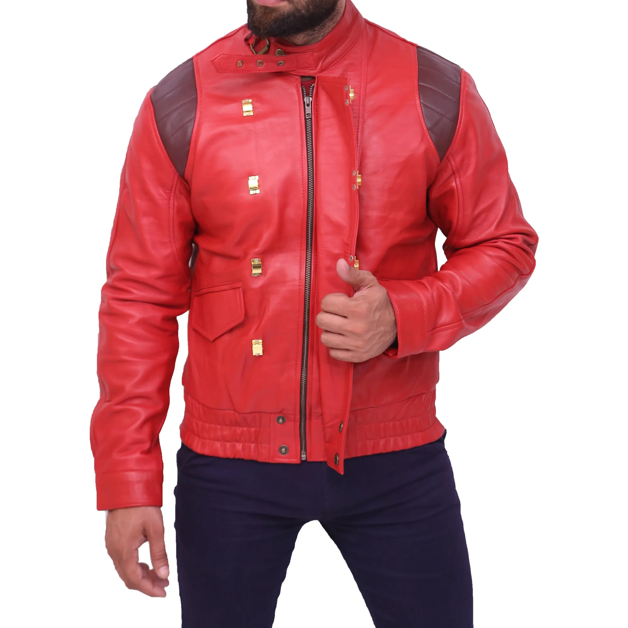 Akira Shotaro Kaneda Capsule Logo Pill Biker Red Leather Jacket