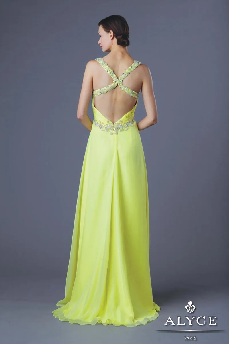 Alyce Paris 6249 Lemon Yellow Chiffon Dress