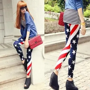 American Flag Print Milk Silk Thin Slim 9/10 Pants