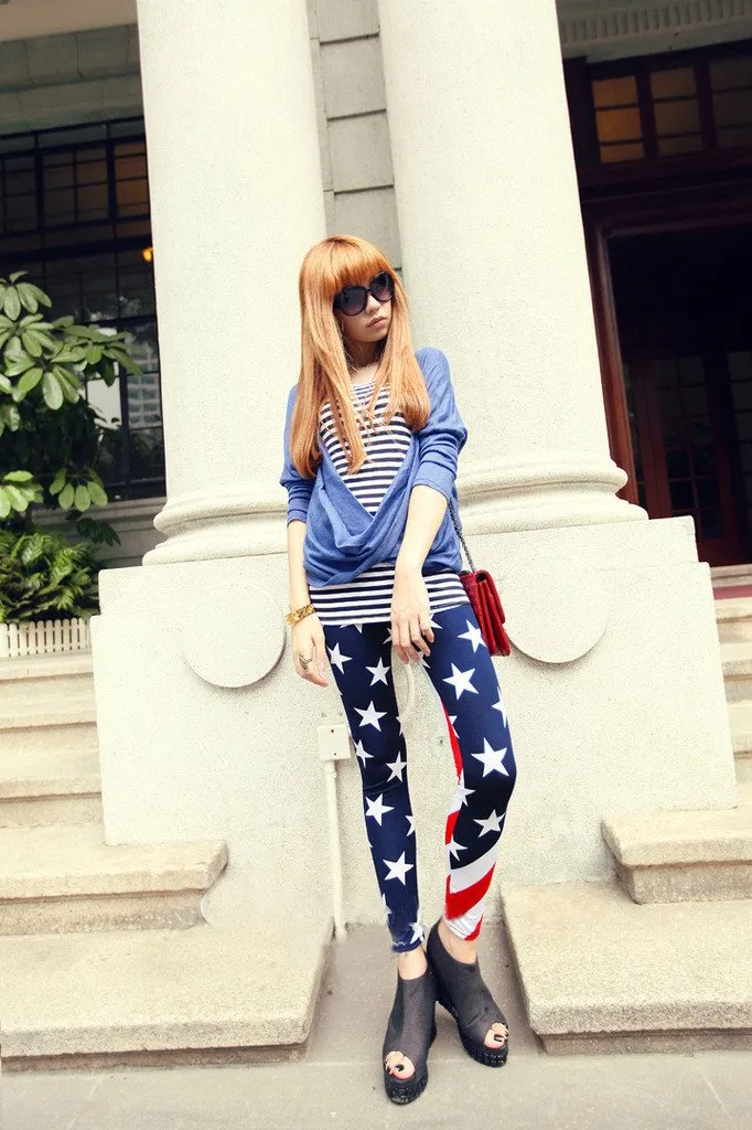 American Flag Print Milk Silk Thin Slim 9/10 Pants