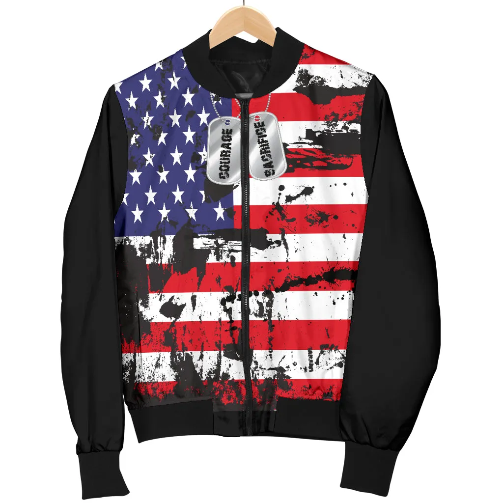 American Flags and Tags Men's Grunge Bomber Jacket