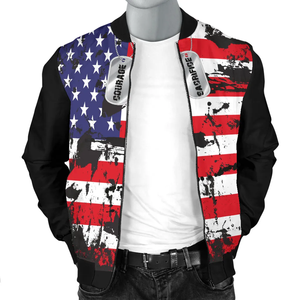 American Flags and Tags Men's Grunge Bomber Jacket