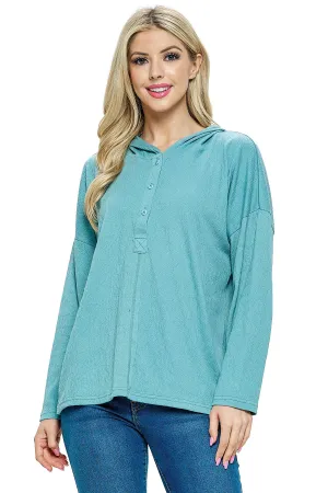 Aqua Pullover Top Hoodie Textured Loose Fit