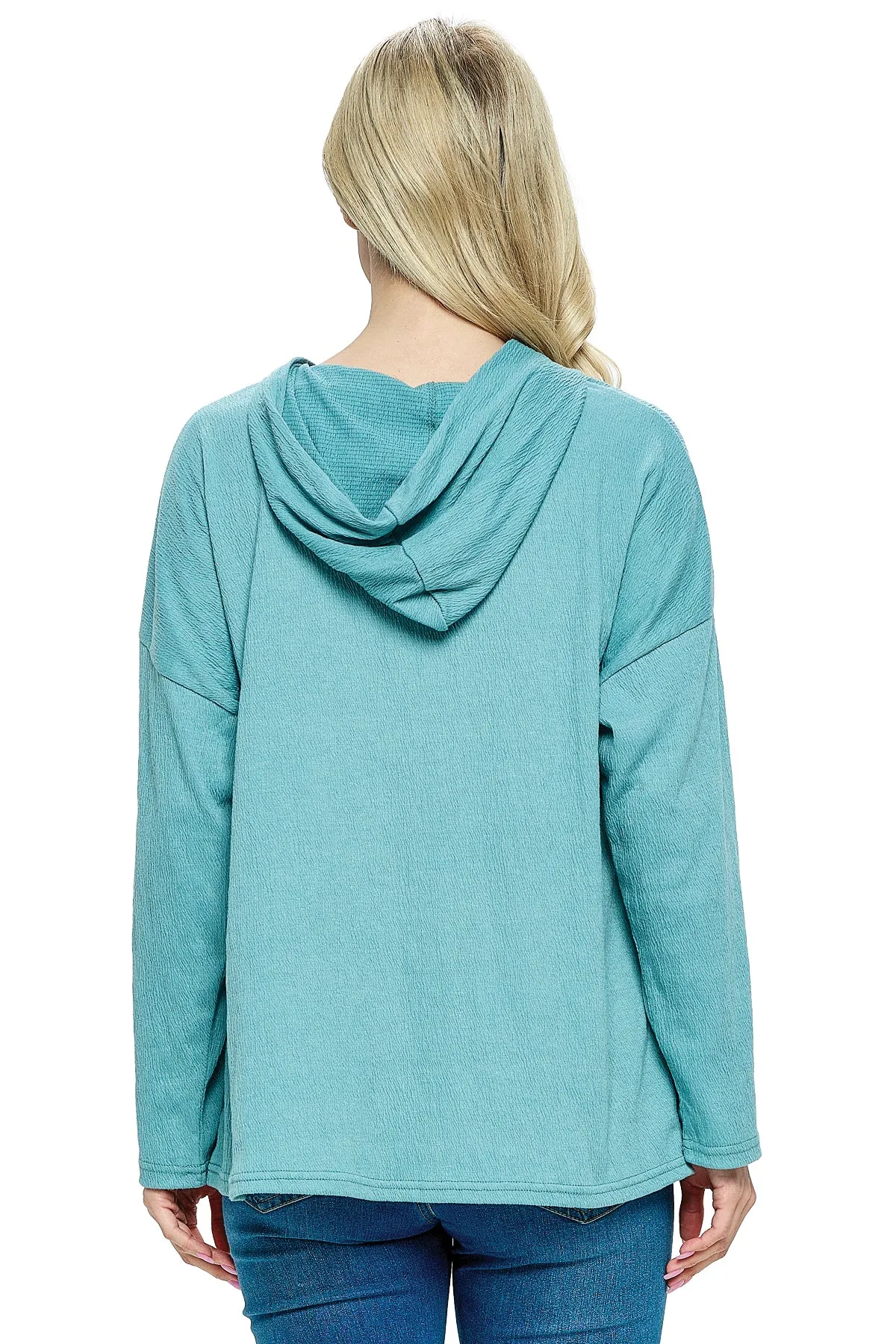 Aqua Pullover Top Hoodie Textured Loose Fit