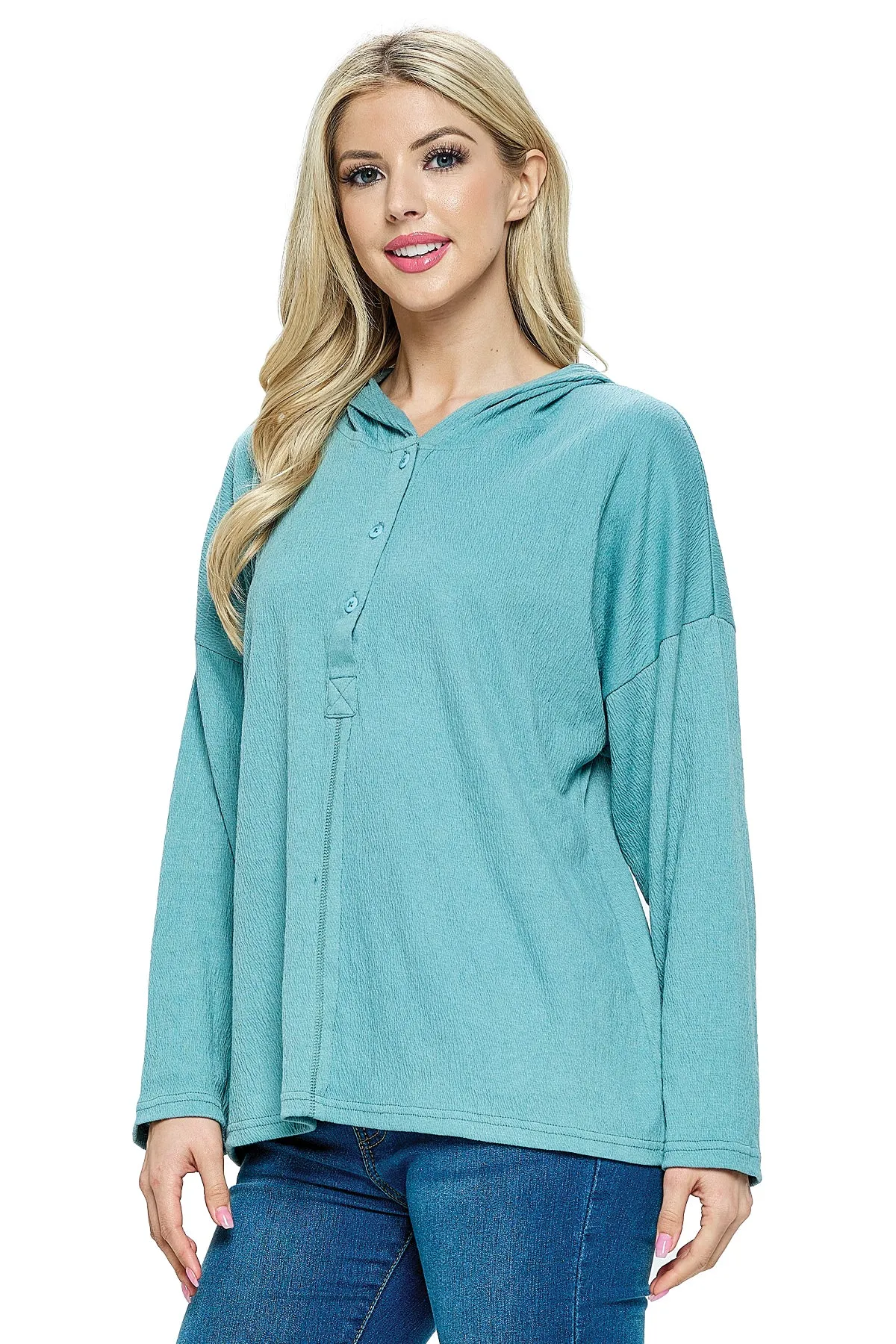 Aqua Pullover Top Hoodie Textured Loose Fit