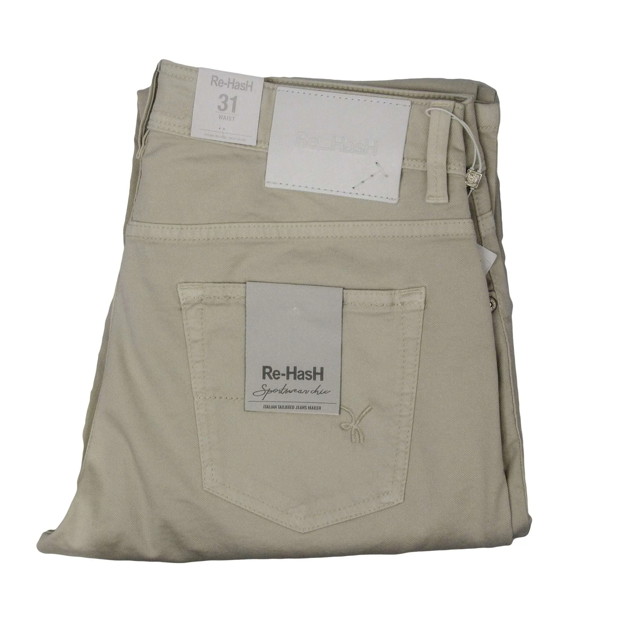 Beige Cotton-Lyocell Twill 5-Pocket Pants - Re-Hash