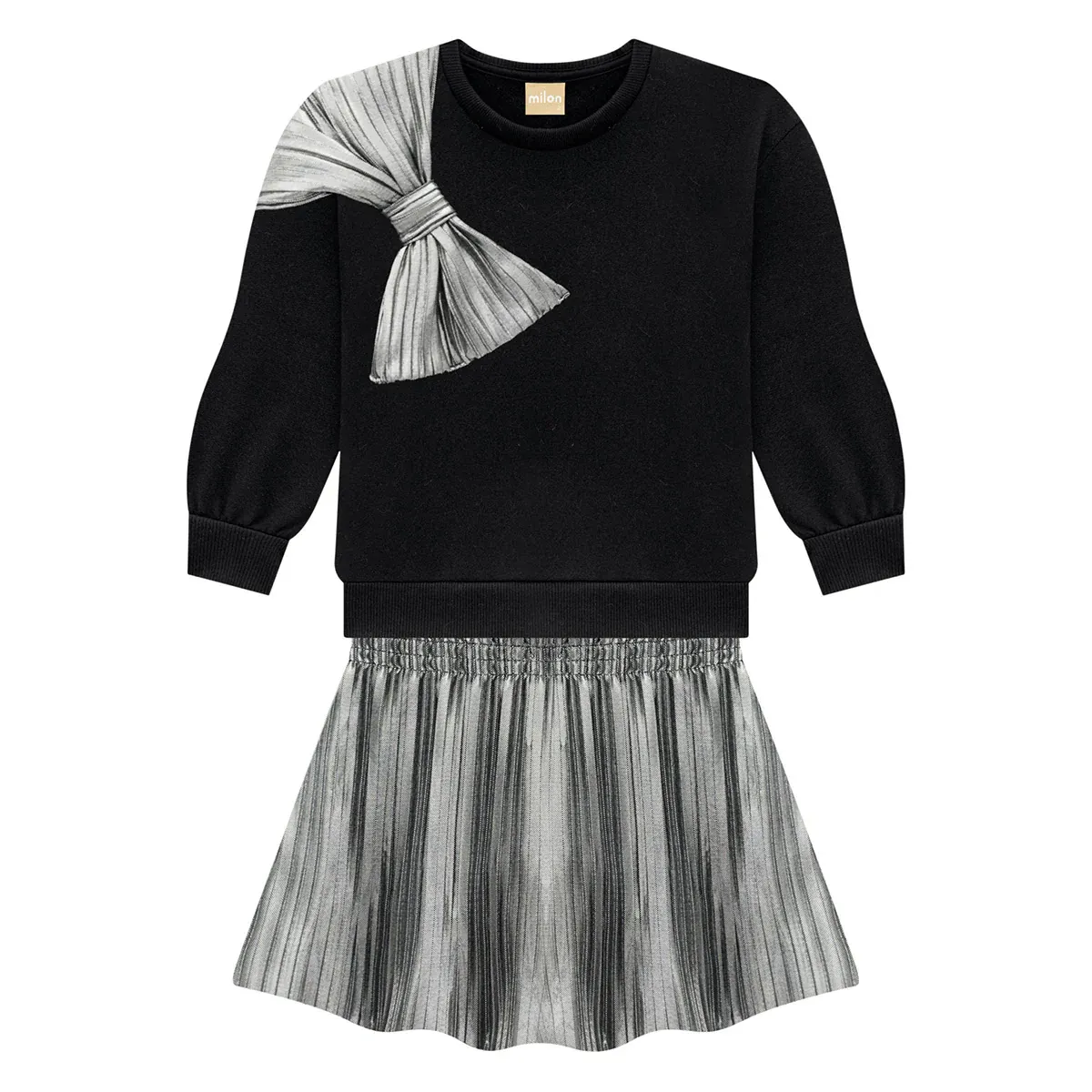 Black Silver Foil Skirt Set