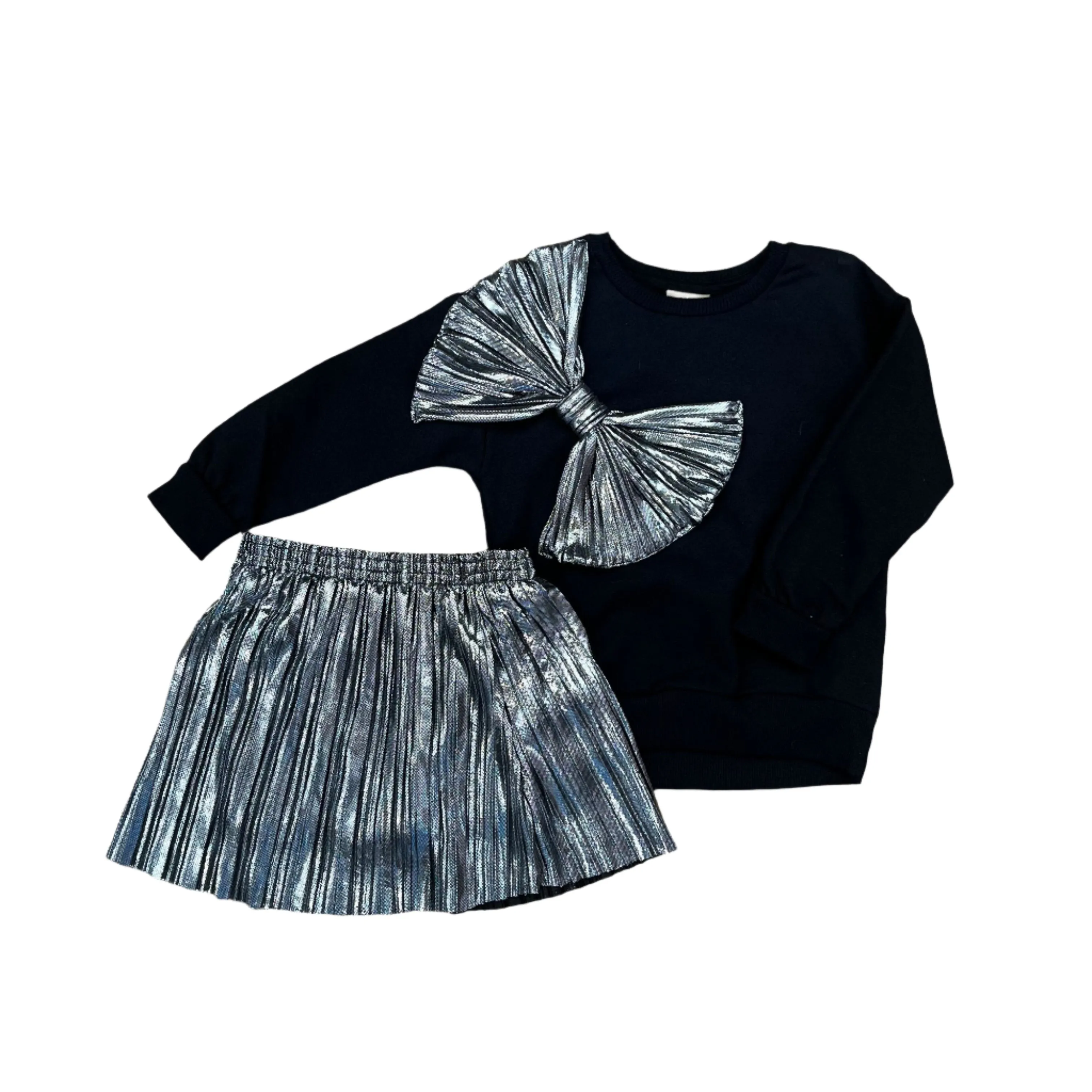 Black Silver Foil Skirt Set