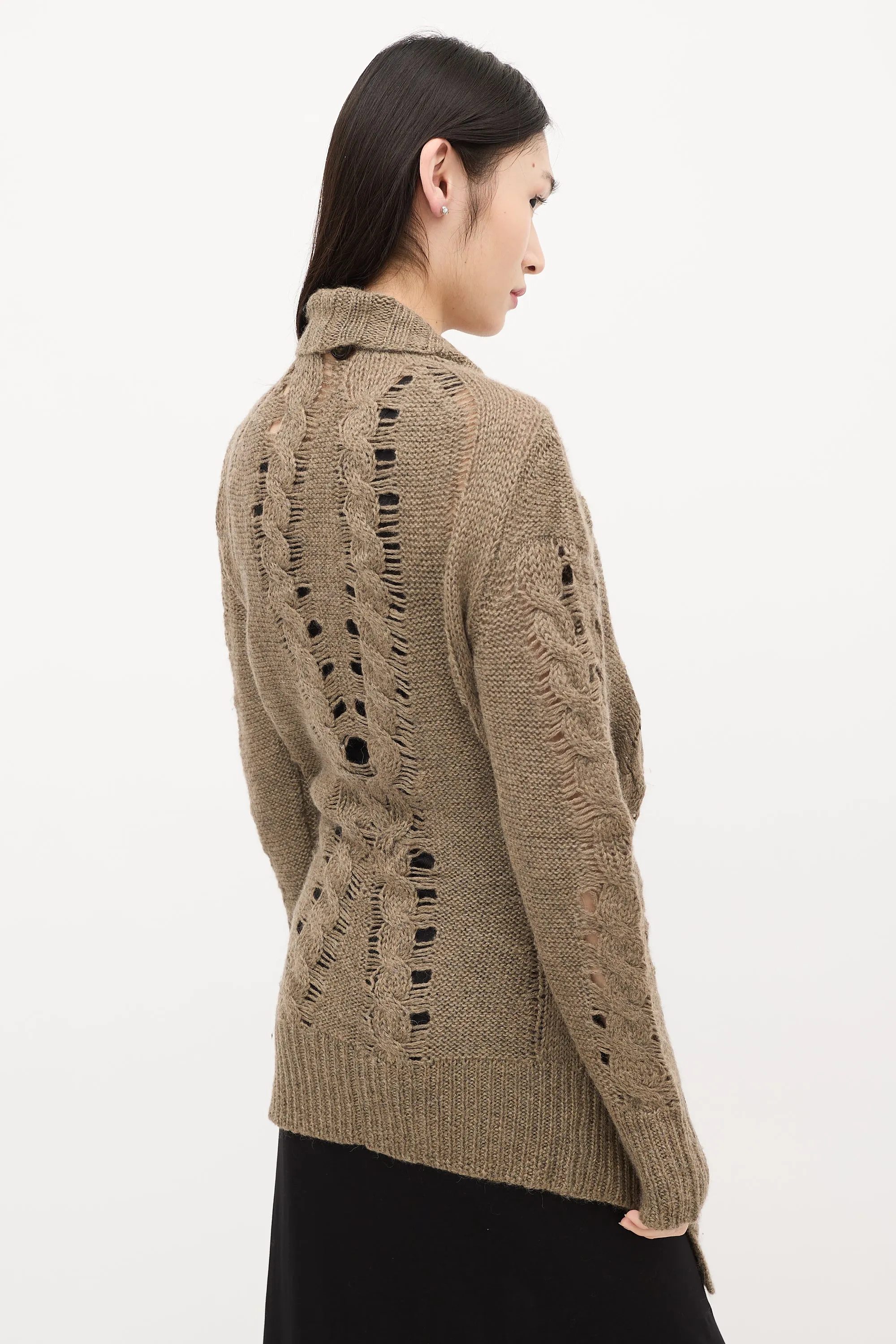 Brown Wool Knit Asymmetrical Cardigan