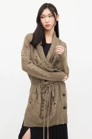 Brown Wool Knit Asymmetrical Cardigan