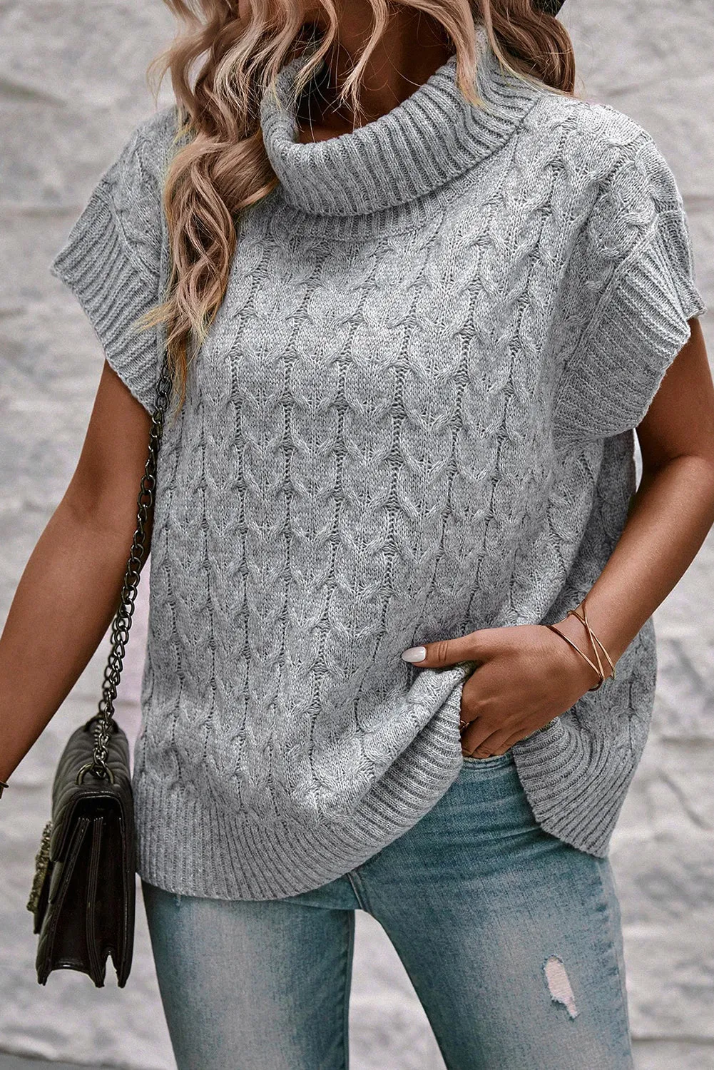 Cable Batwing Sleeve Turtleneck Sweater