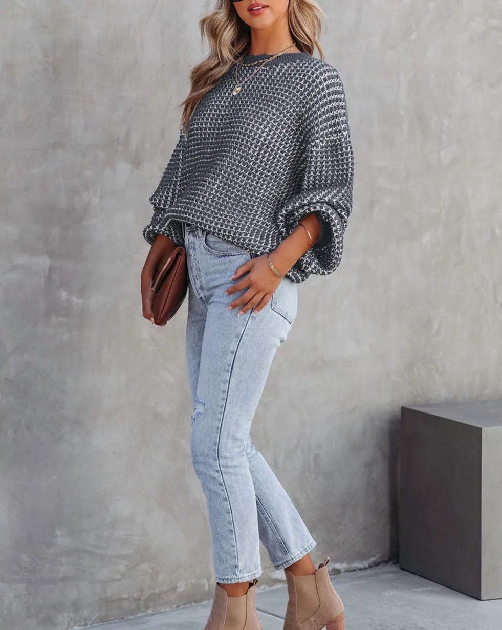 Checker Puff Sleeve Sweater