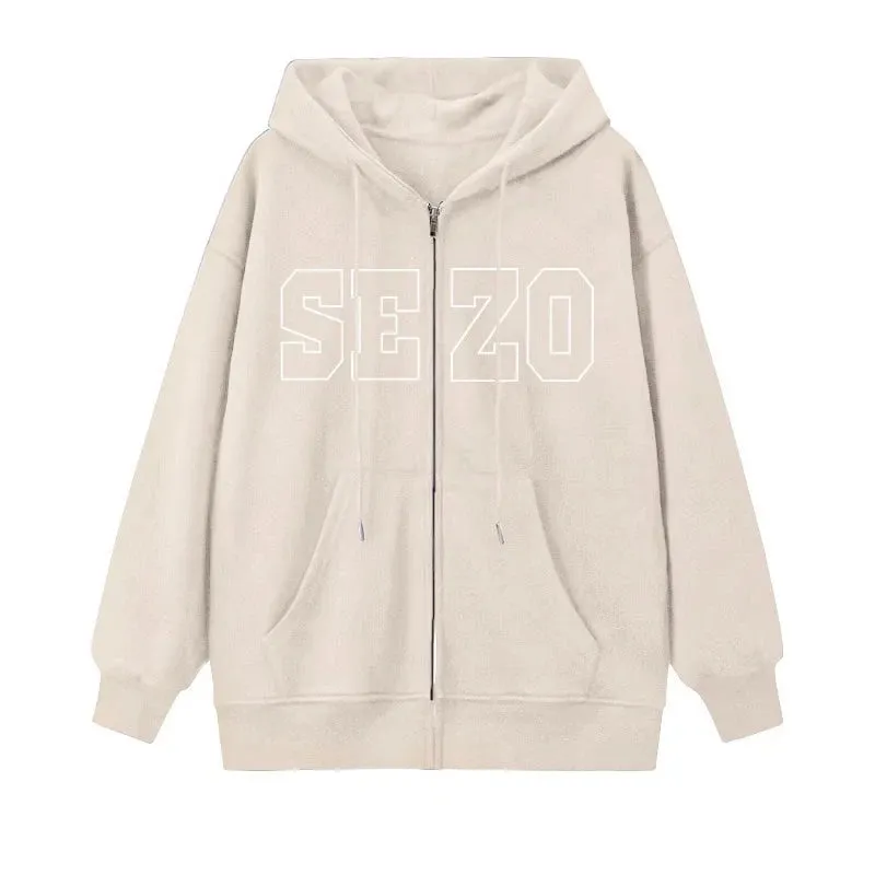 Classic Chic Hooded Drawstring Female Hoodies Fashion Basic Letter Print Pocket Simple Casual Loose Street Women Hoodies