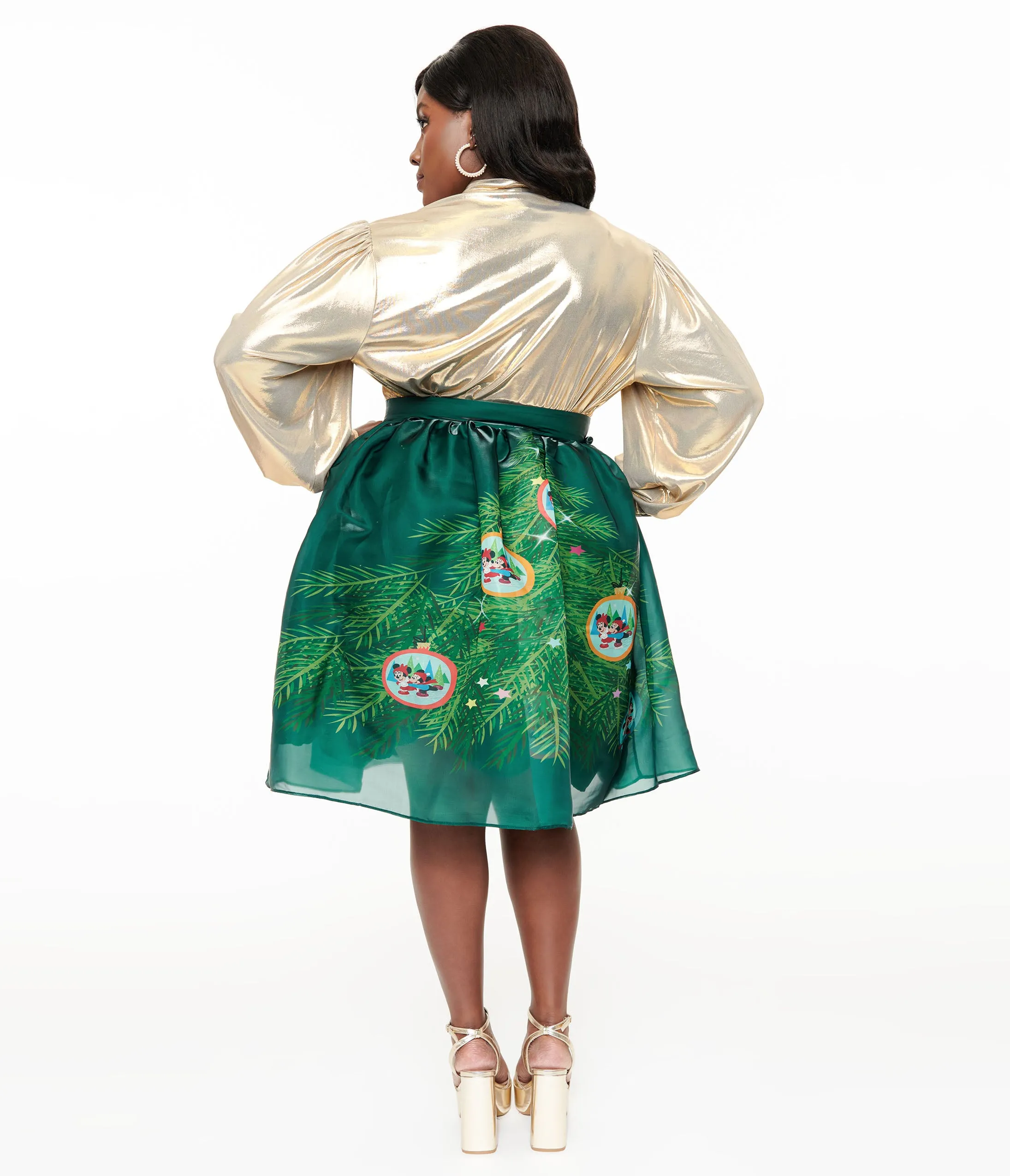 Disney Holiday Collection by Unique Vintage Plus Size Light Up Green Mickey & Minnie Christmas Tree Ballerina Skirt