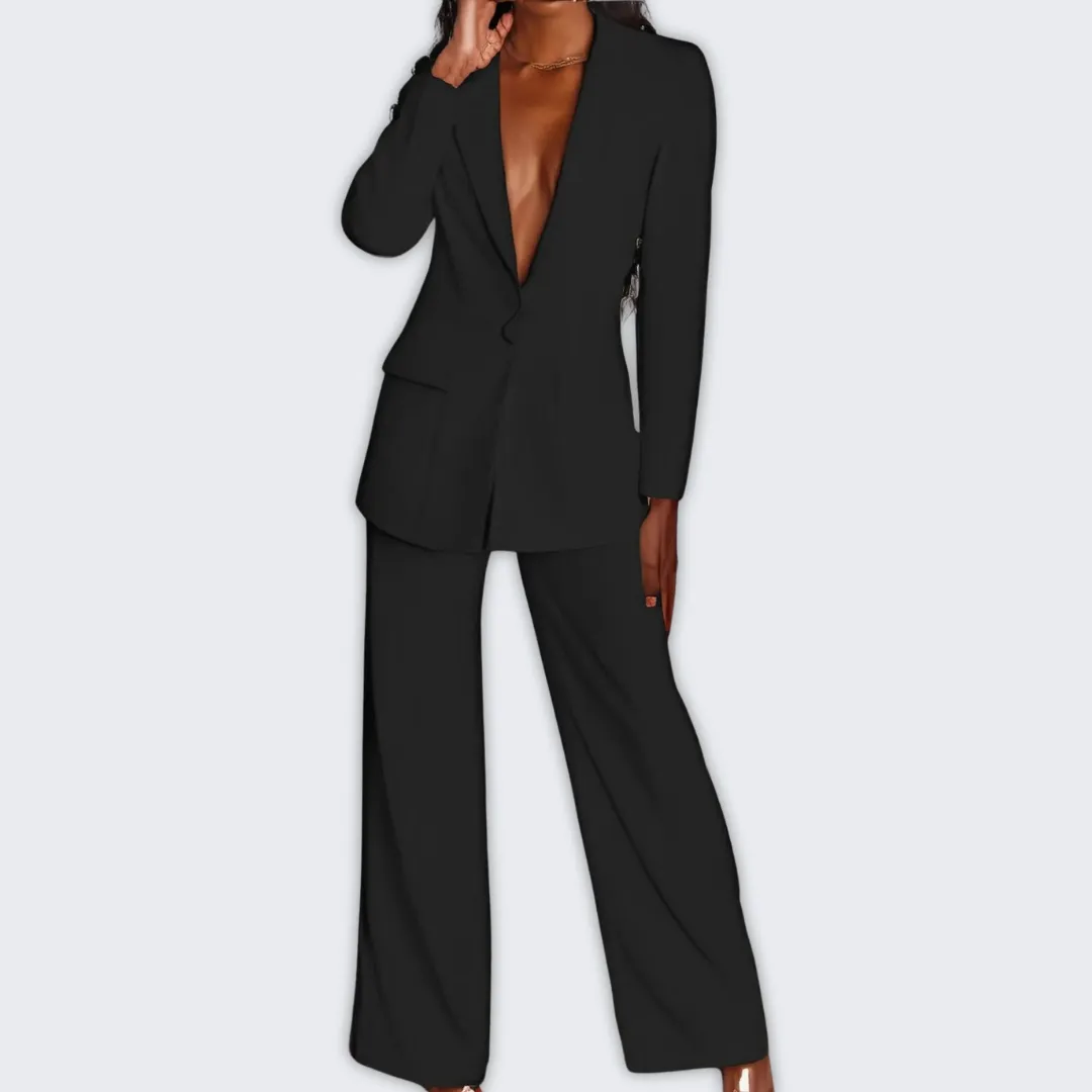 Elegant Women's Blazer & Wide-Leg Pants Set for Fall Fashion