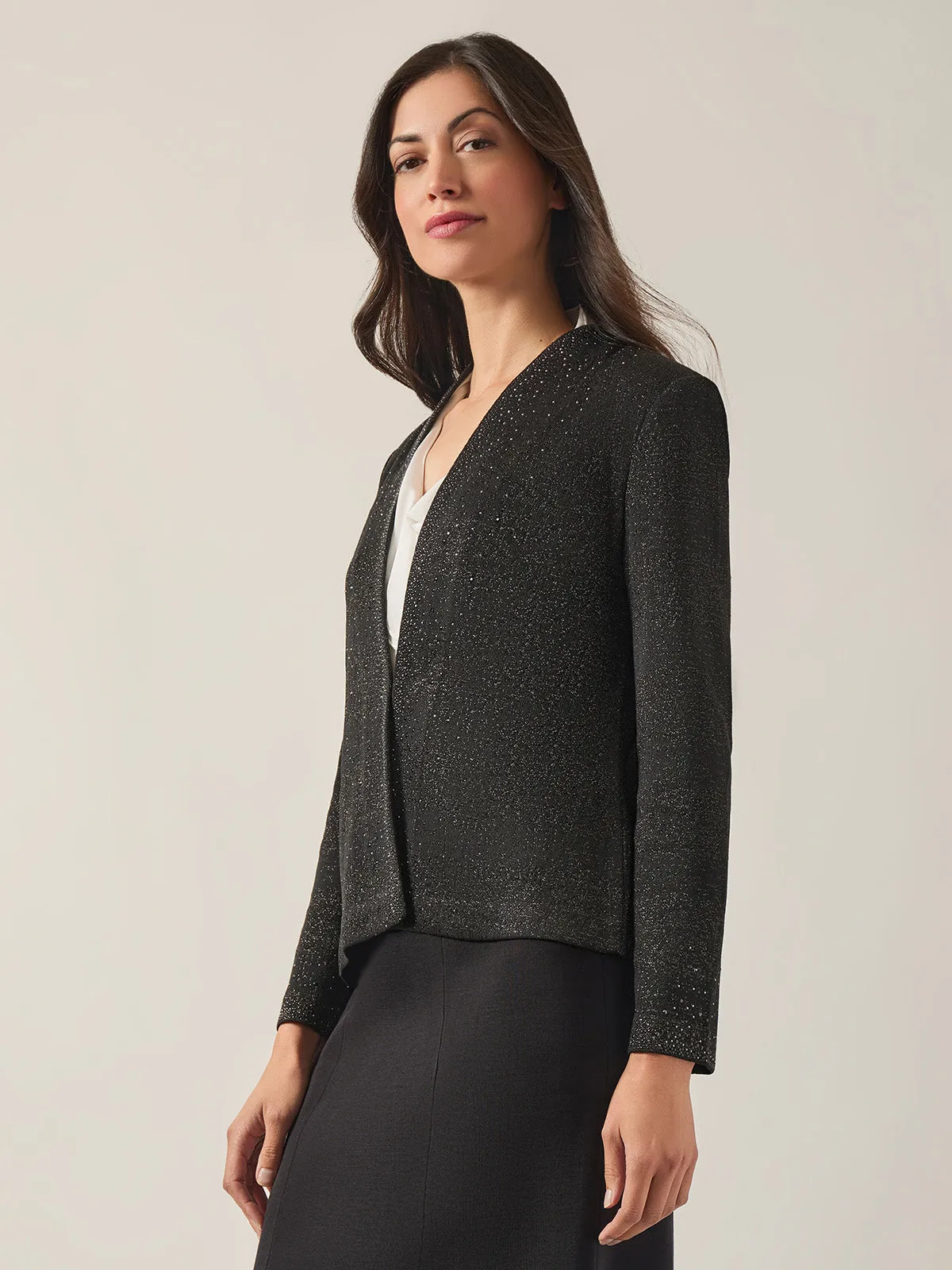 Embellished Lurex Open Neck Jacket