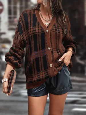 Fashionkova  Casual New 2022 Plaid Fashionable Knitted Cardigan Female Autumn Winter Sweater Coat Basic Women's Vintage Tops Sweaters