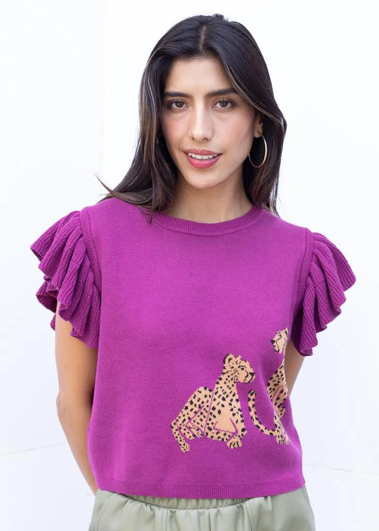 Faye Cheetah Top-Plum ***FINAL SALE***