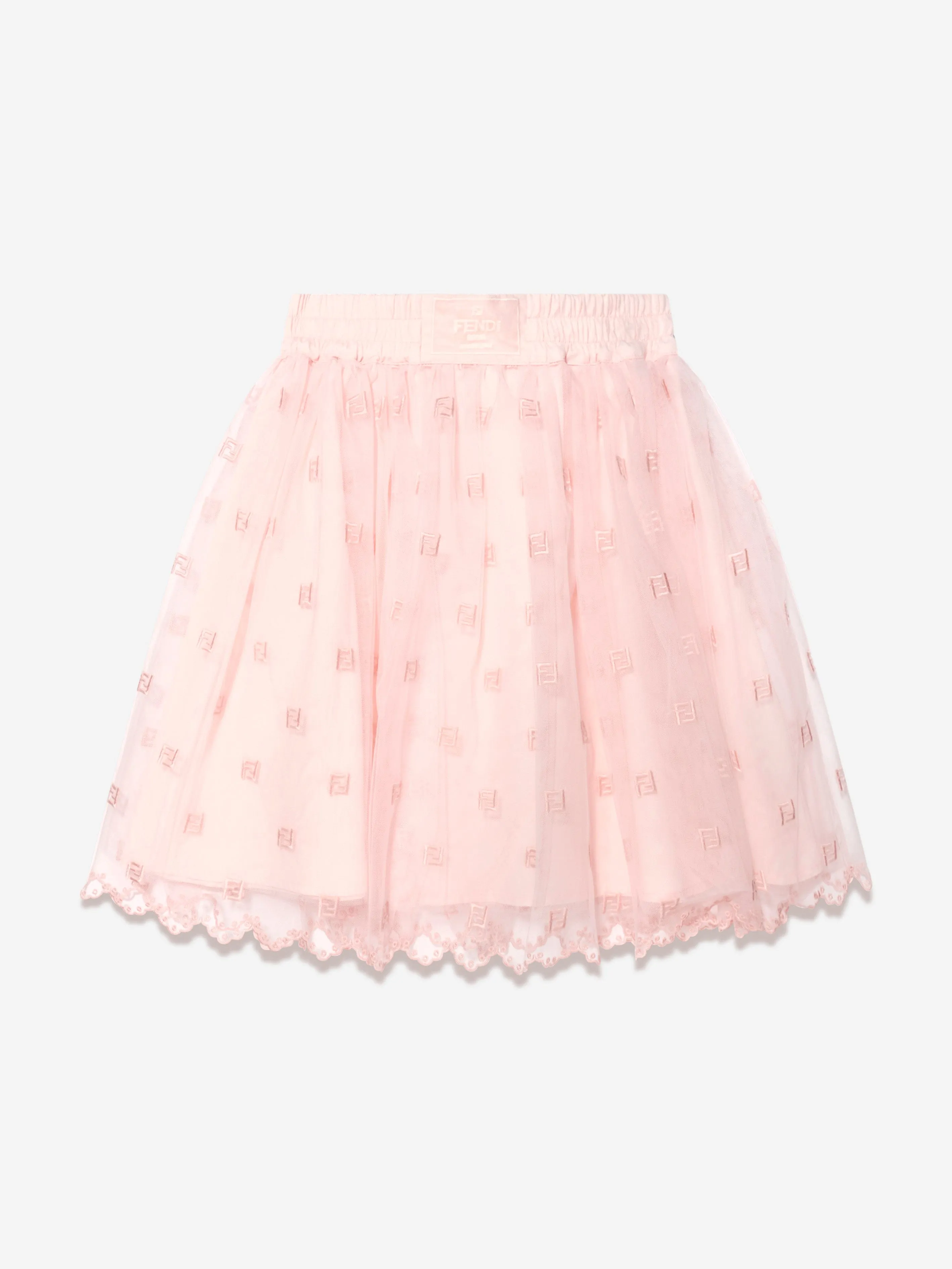 Fendi Girls Embroidered Tulle Skirt in Pink