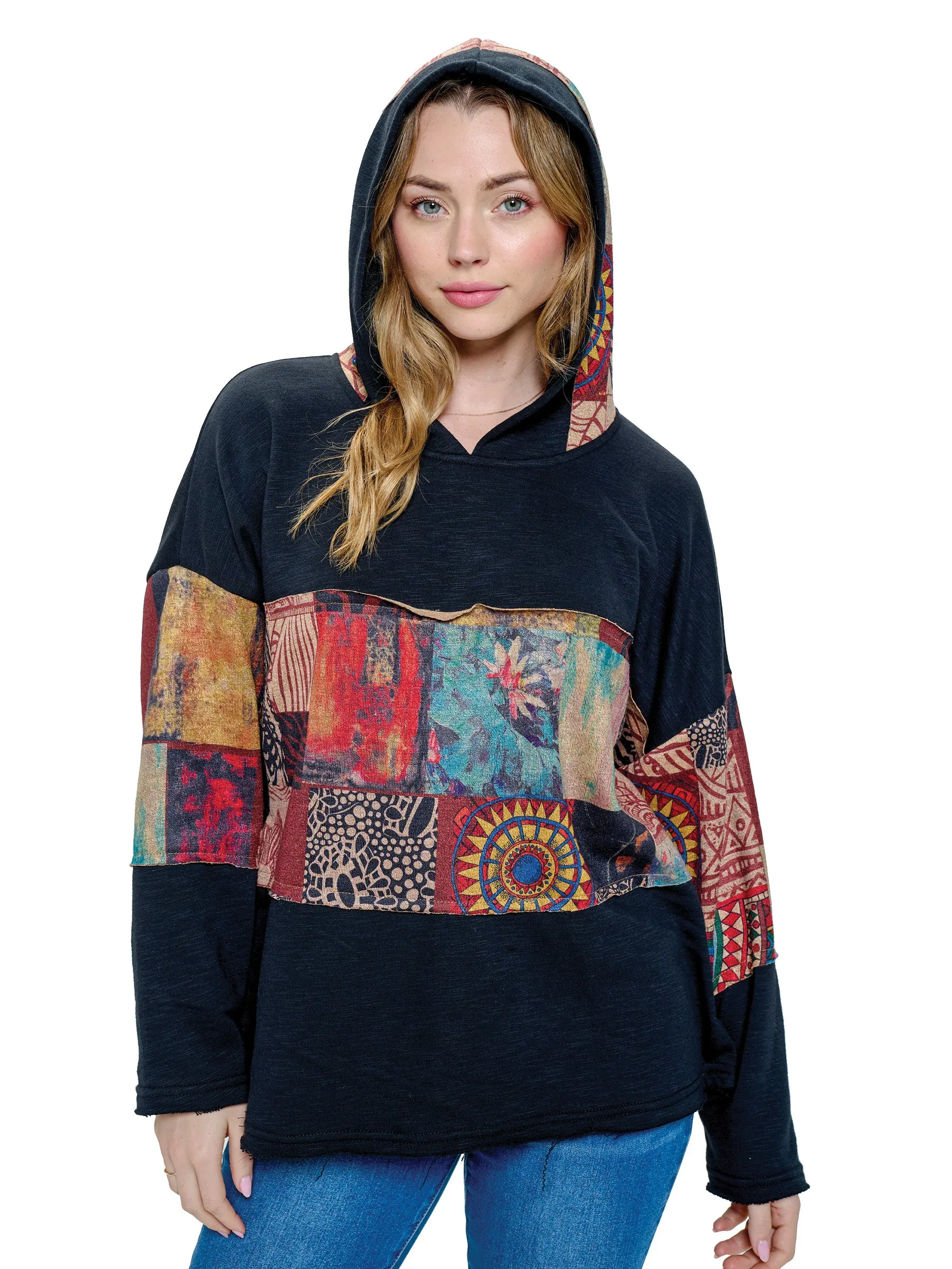 Hoodie Boho Multicolored Patchwork Art