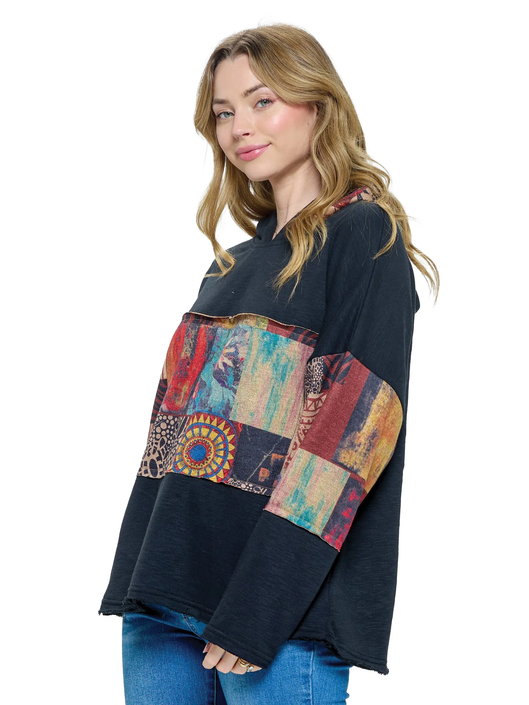 Hoodie Boho Multicolored Patchwork Art