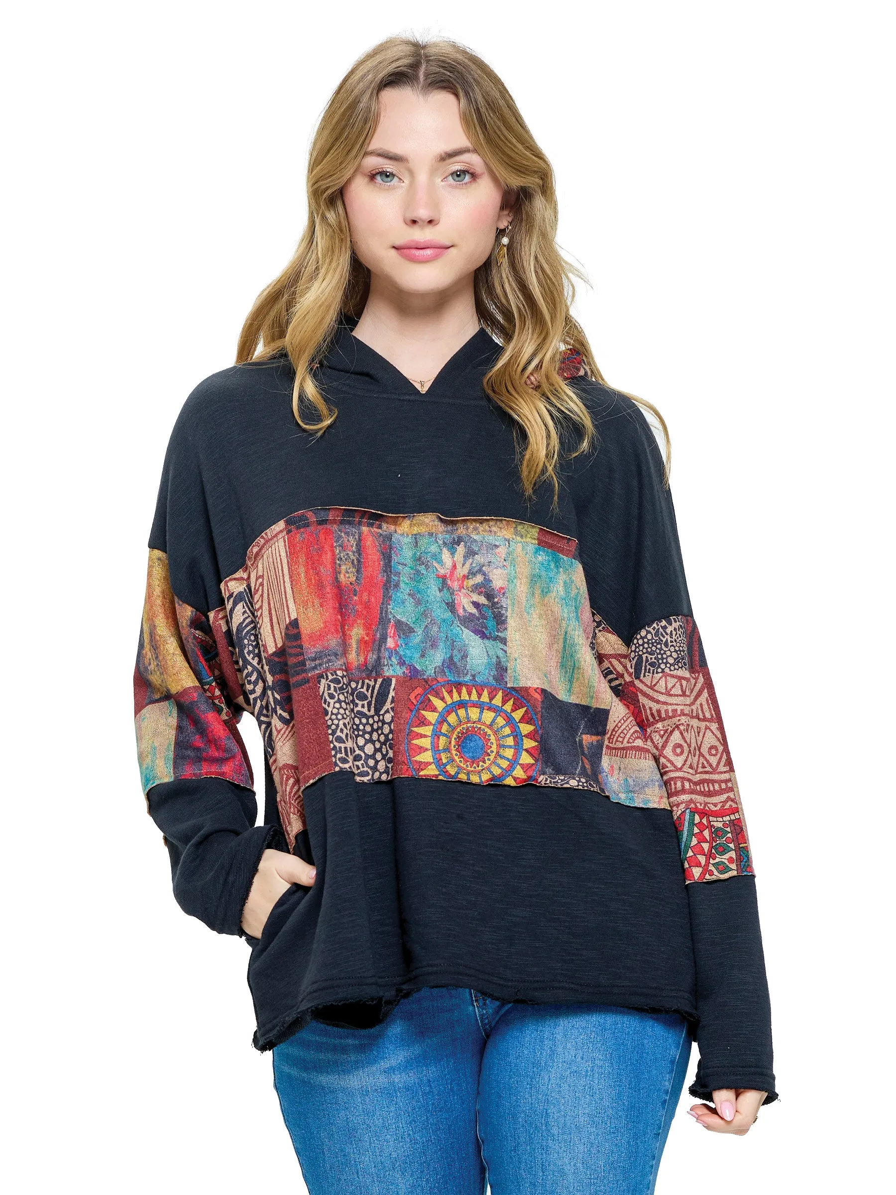 Hoodie Boho Multicolored Patchwork Art