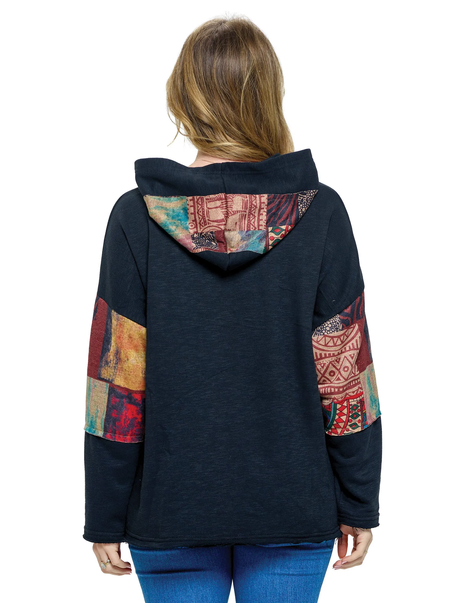 Hoodie Boho Multicolored Patchwork Art