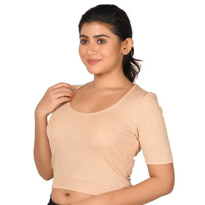 Hosiery Blouse - Deep Round Neck - Plus Size