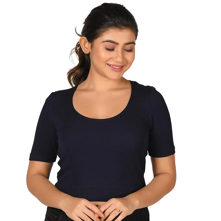 Hosiery Blouse - Deep Round Neck - Plus Size