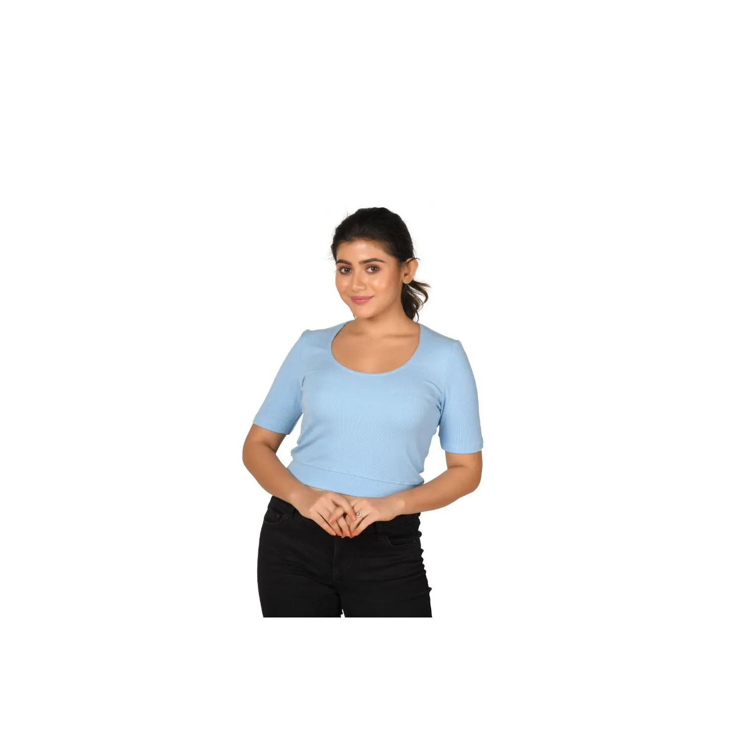 Hosiery Blouse - Deep Round Neck - Plus Size