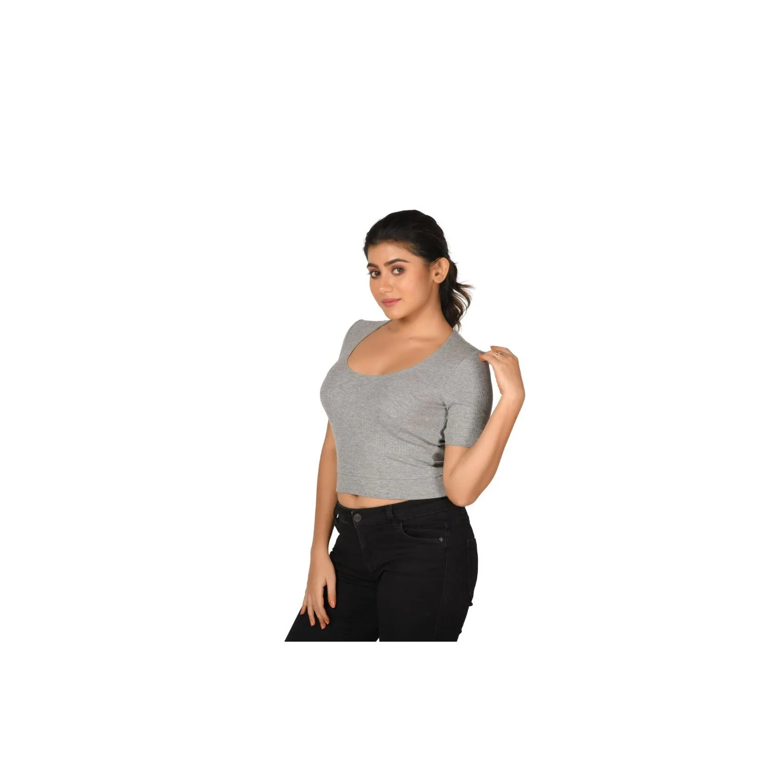 Hosiery Blouse - Deep Round Neck - Plus Size