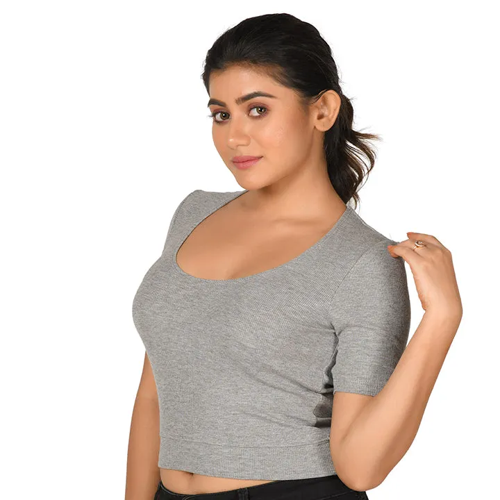 Hosiery Blouse - Deep Round Neck - Plus Size