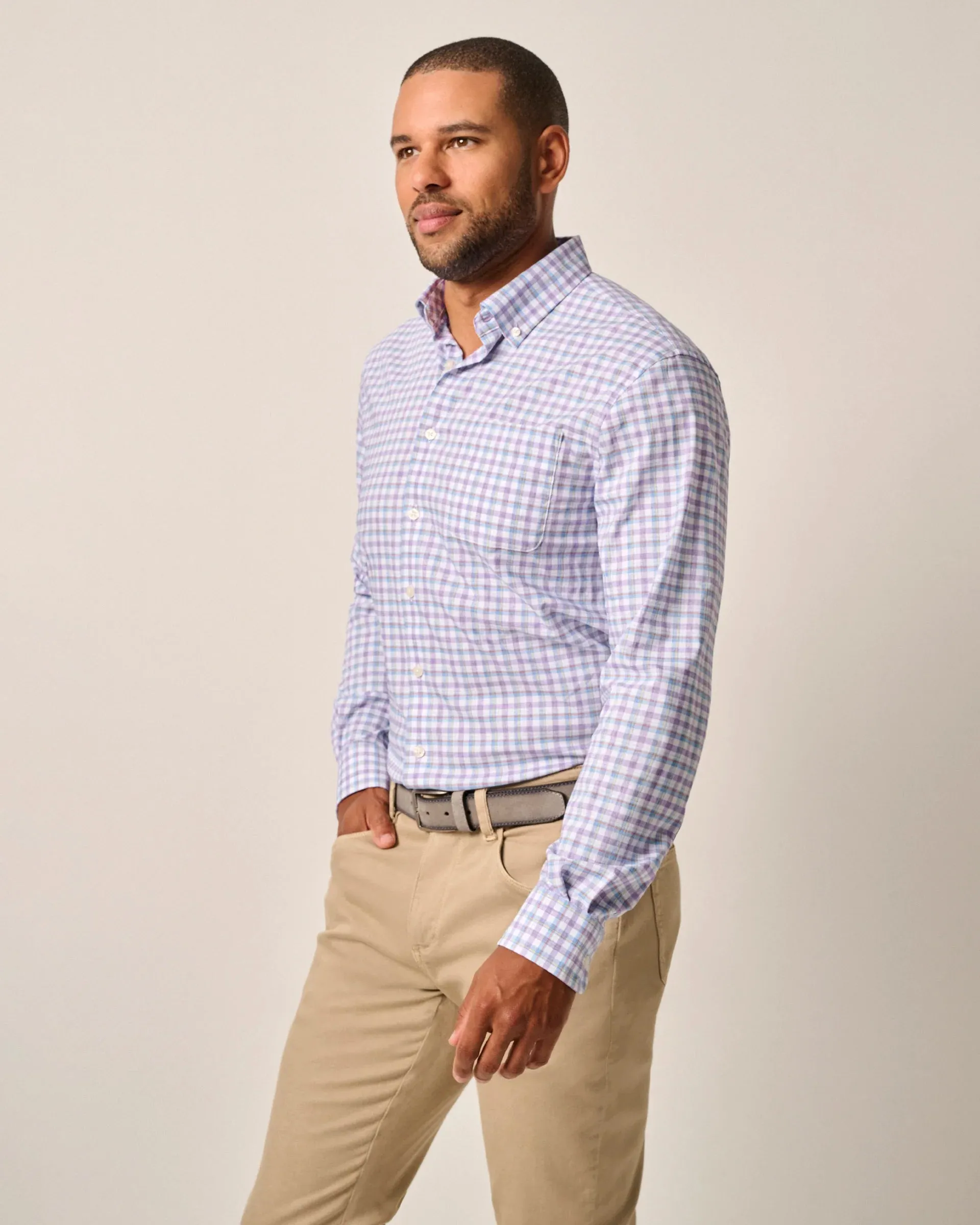 Hughes Performance Button Up Shirt in Cascade by Johnnie-O