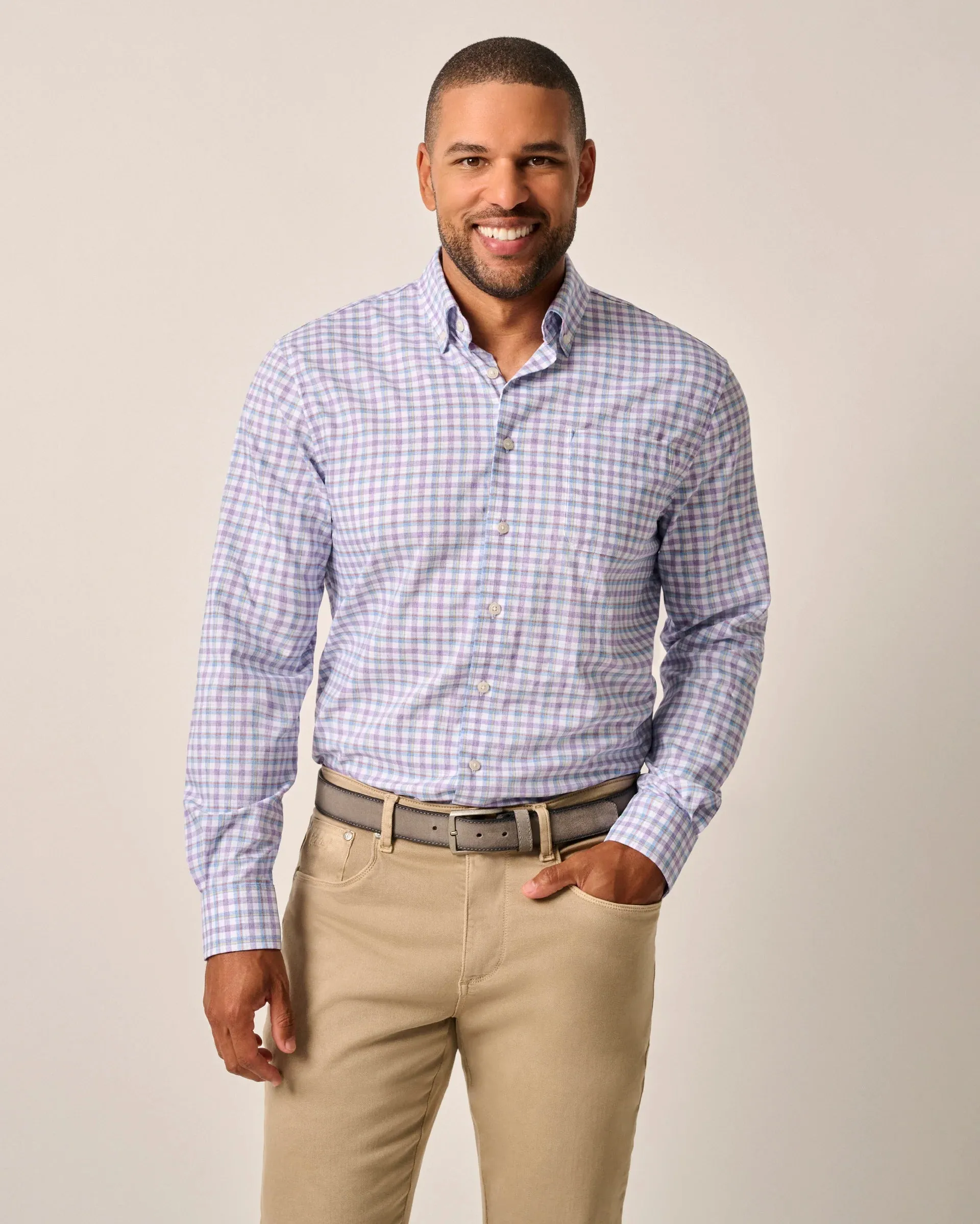 Hughes Performance Button Up Shirt in Cascade by Johnnie-O