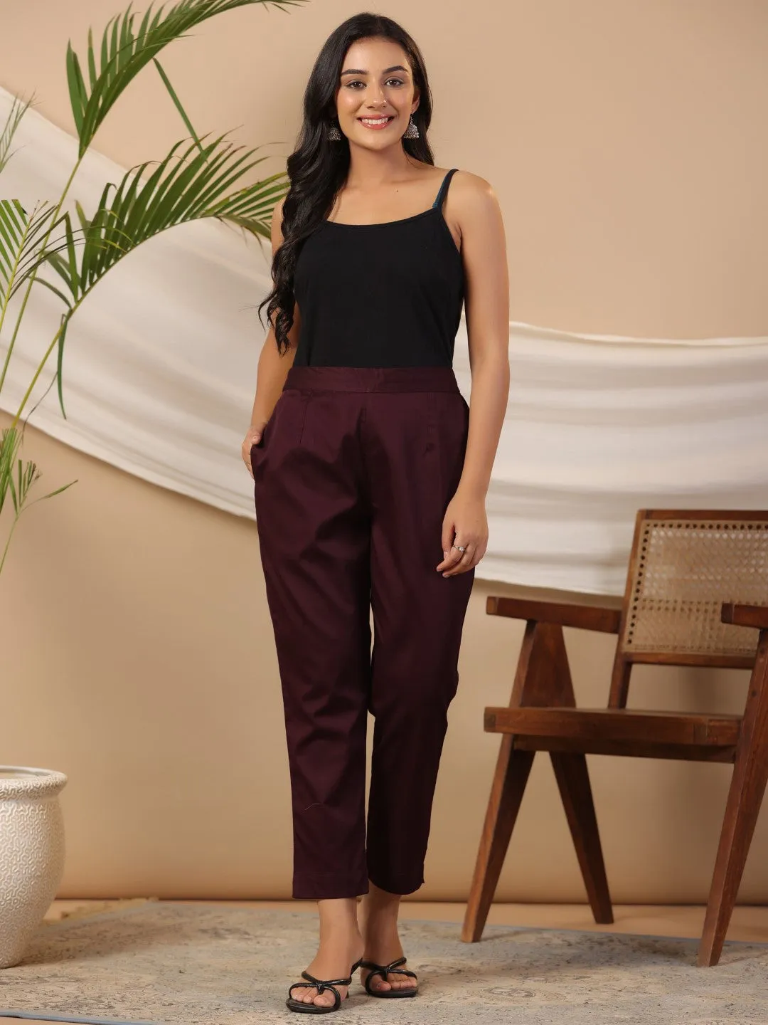 Juniper Plum Solid Lycra Women Drawstring Pants With Single Side Pocket