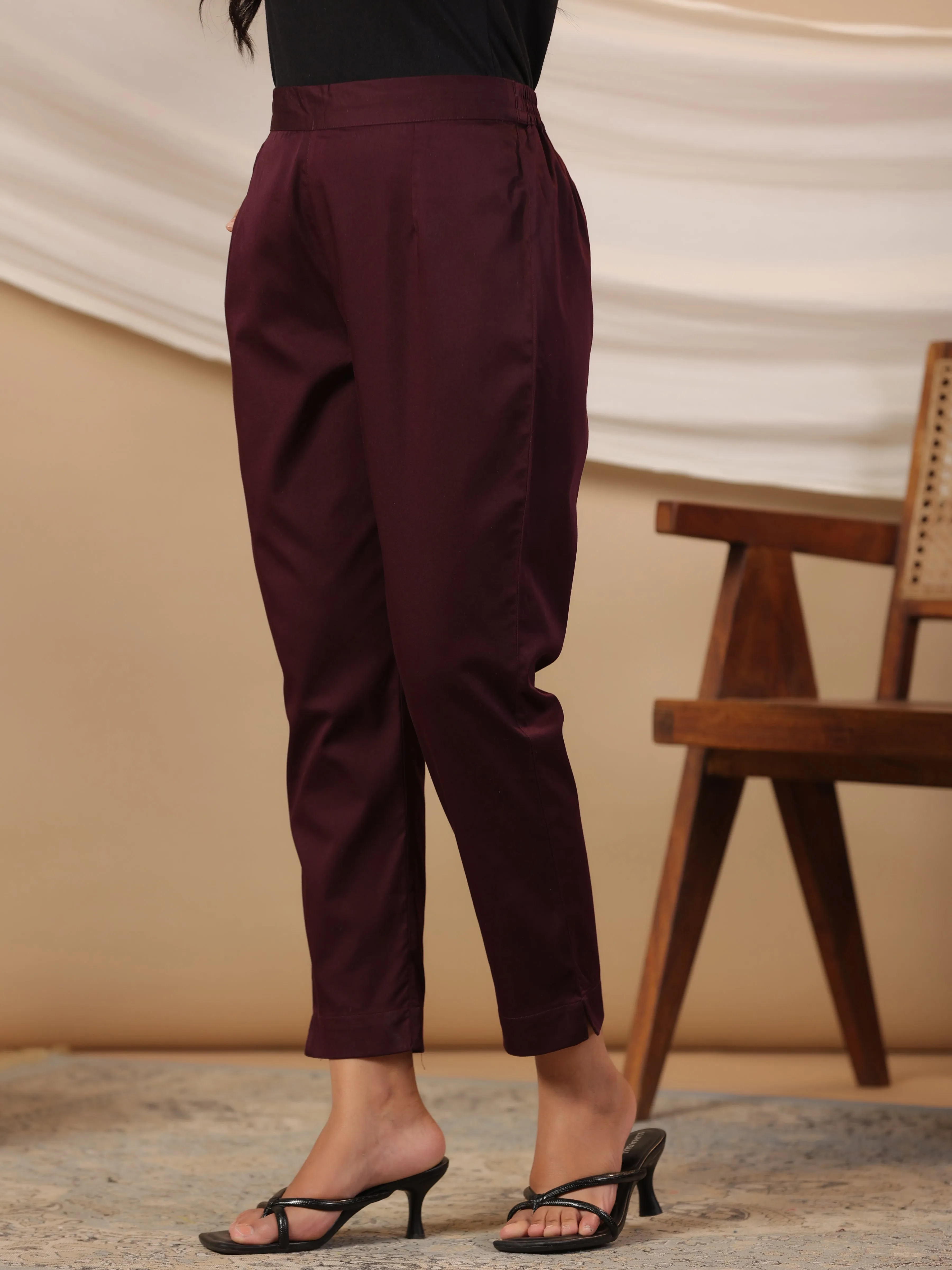 Juniper Plum Solid Lycra Women Drawstring Pants With Single Side Pocket