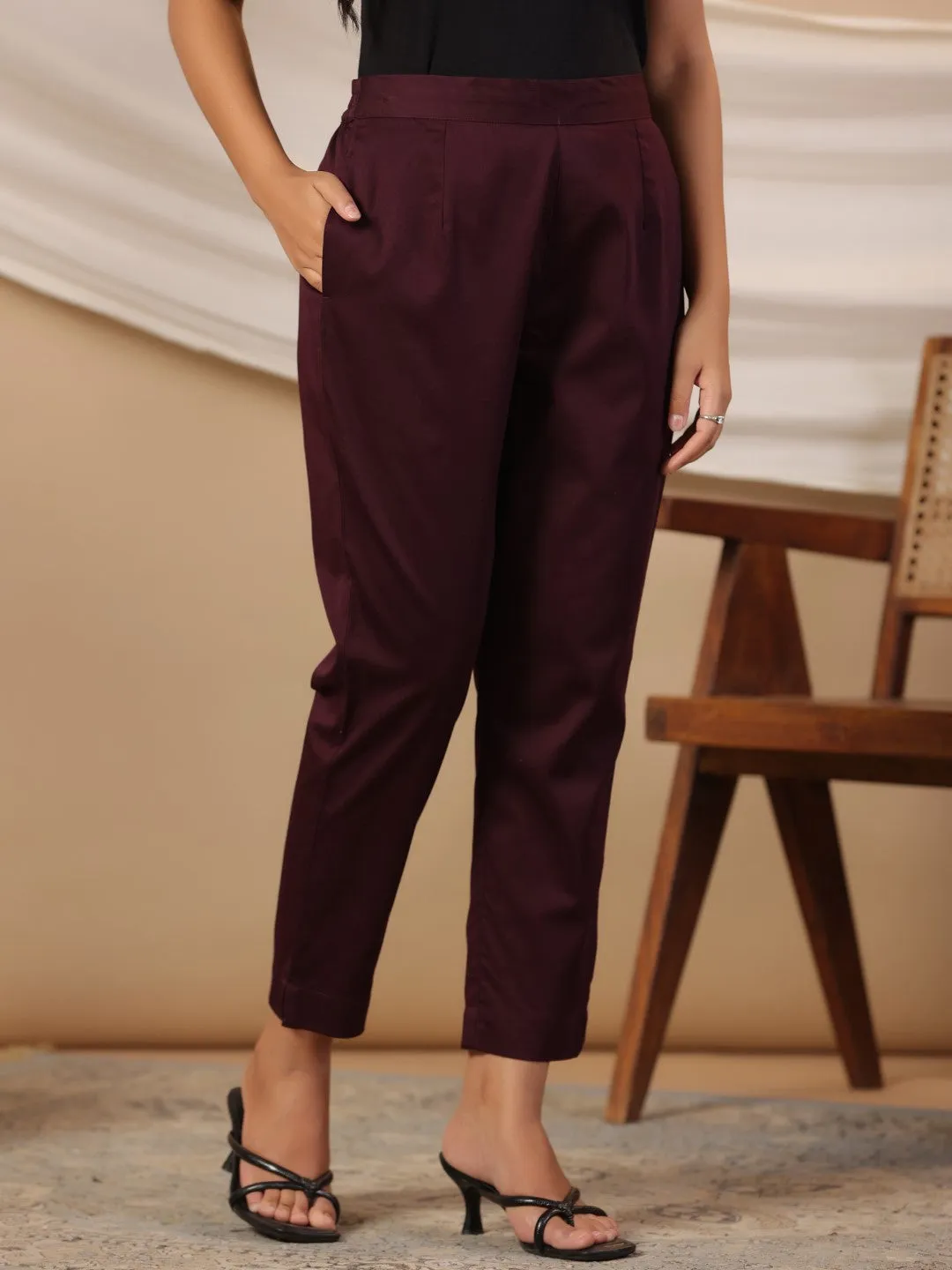 Juniper Plum Solid Lycra Women Drawstring Pants With Single Side Pocket