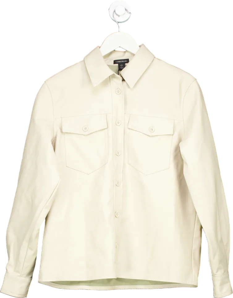 Karen Millen Cream Faux Leather Pocket Detail Shirt UK 6