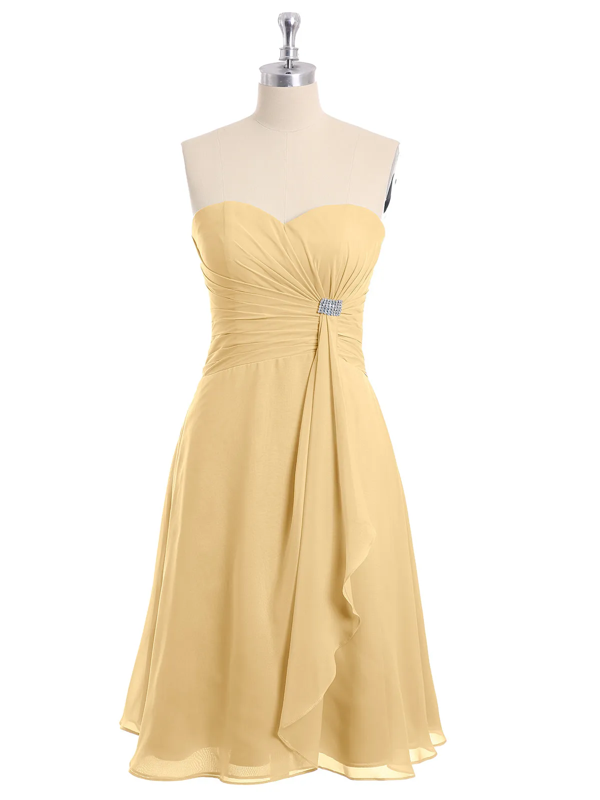 Knee Length Chiffon Dress with Sweetheart Neck-Gold Plus Size