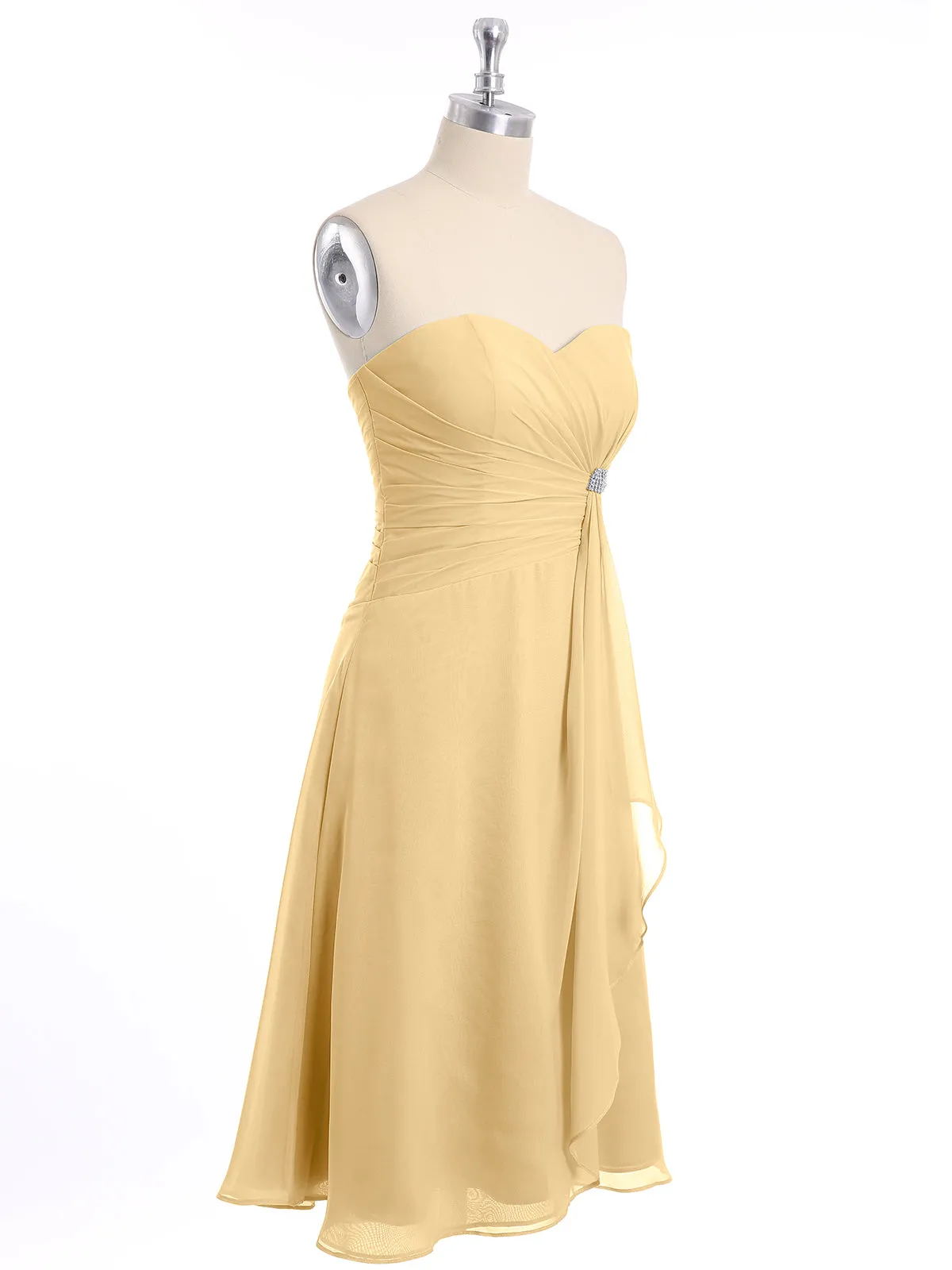 Knee Length Chiffon Dress with Sweetheart Neck-Gold Plus Size