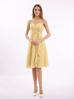 Knee Length Chiffon Dress with Sweetheart Neck-Gold Plus Size